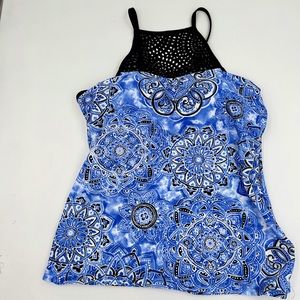 NWT- blue black lattice tankini top